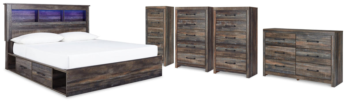 Drystan Bookcase Storage Bed, Dresser, 2 Chests and Narrow Chest (B211-SI)