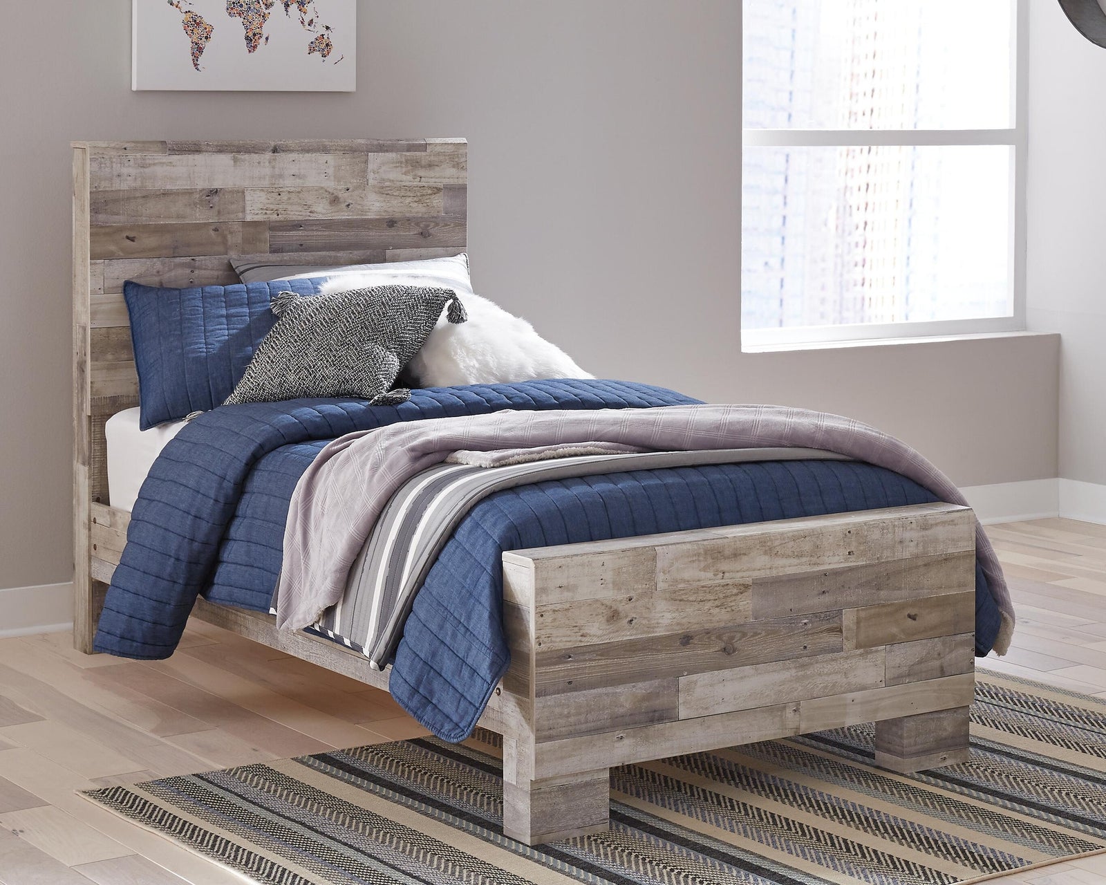 Effie Panel Bed (Youth) - Whitewash  (B255-SI) - Image 2