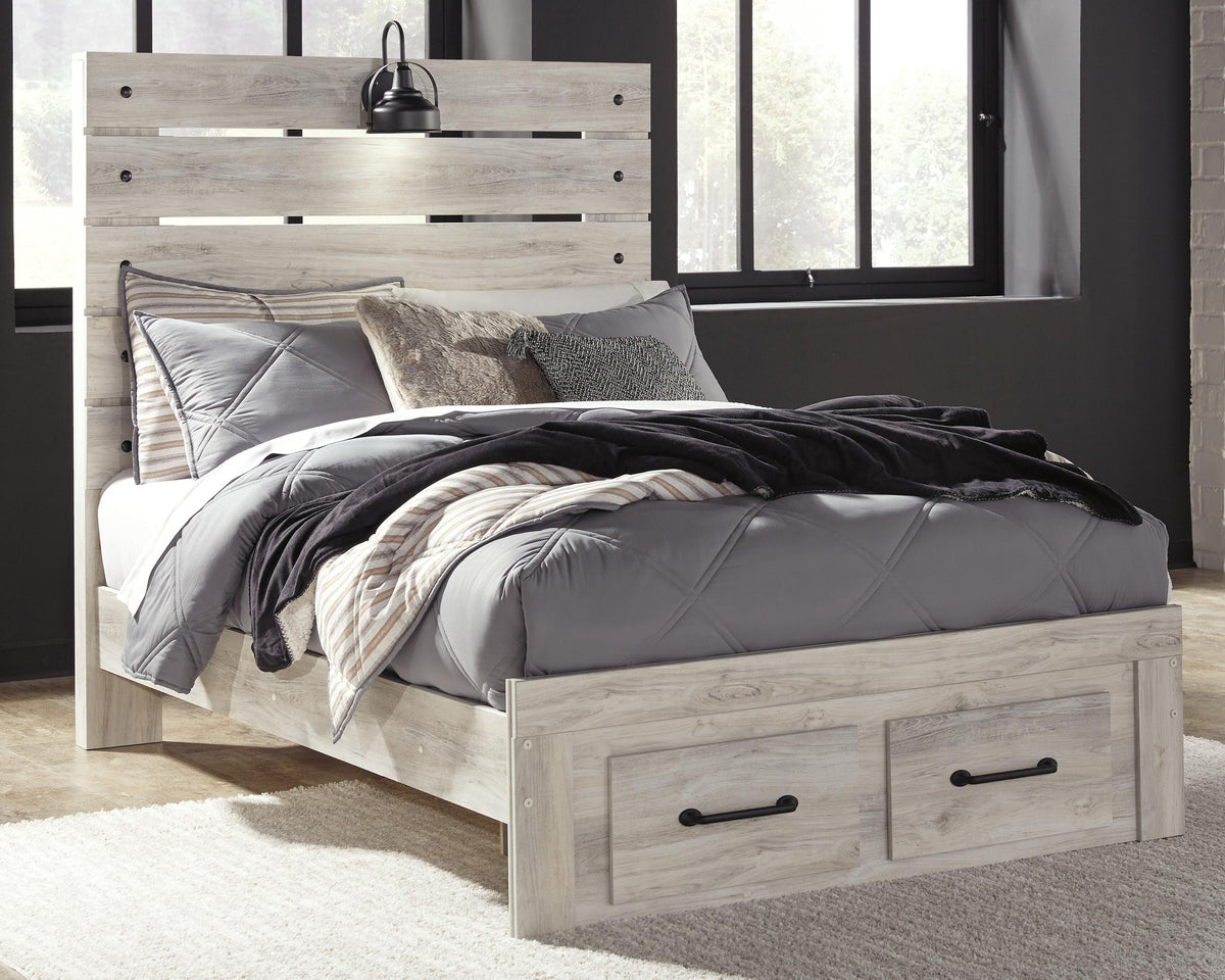 Cambeck Panel Bed with 2 Storage Drawers (Youth) - Whitewash  (B192-SI) - Image 2