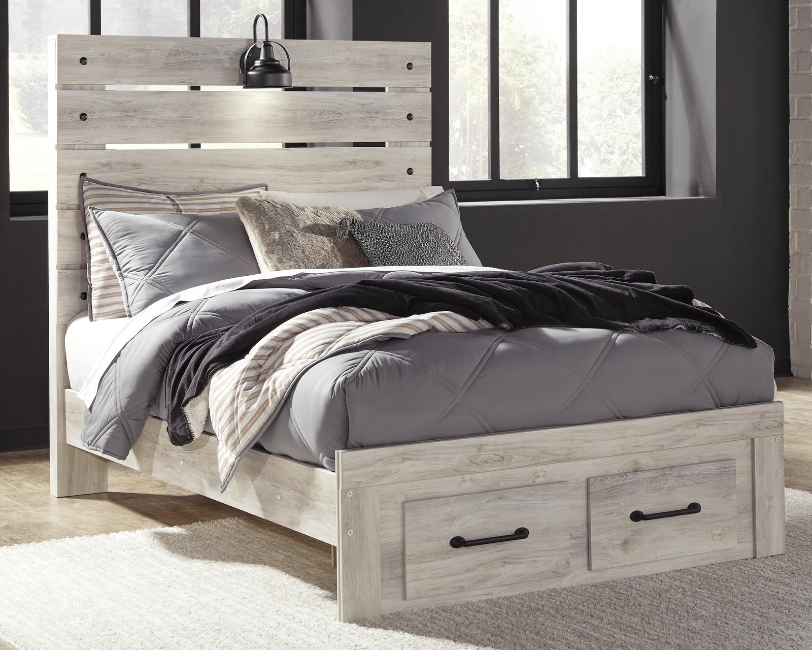 Cambeck Panel Bed with 2 Storage Drawers (Youth) - Whitewash  (B192-SI) - Image 2