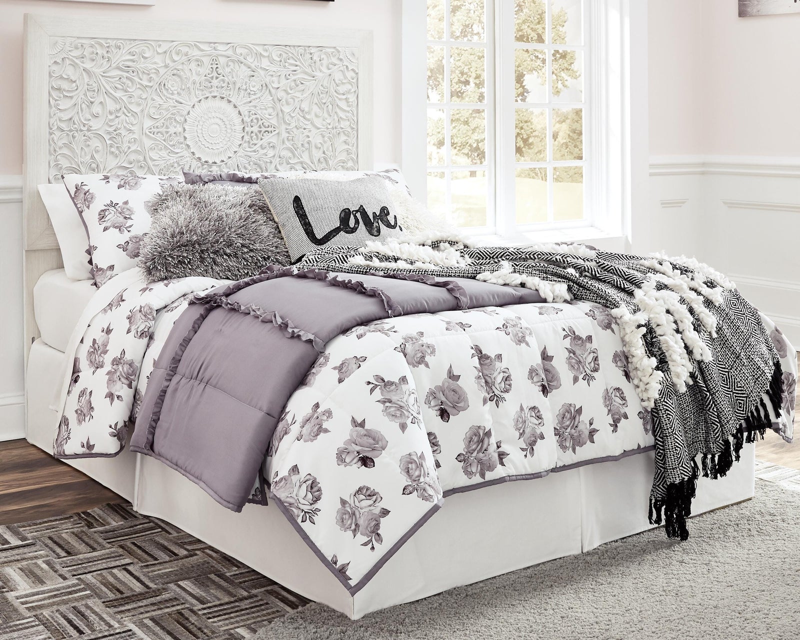 Paxberry Panel Headboard (Youth) - Whitewash  (B181-SI) - Image 2