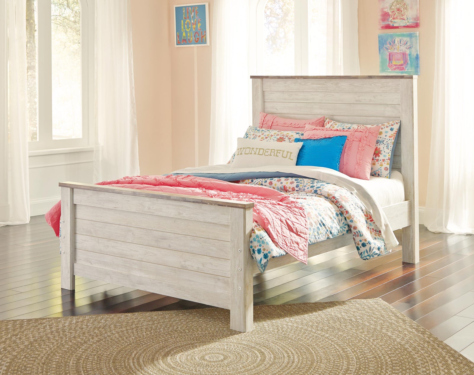Willowton Panel Bed and Nightstand - Whitewash  (B267-SI) - Image 4