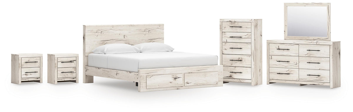 Lawroy Panel Storage Bed, Dresser, Mirror, Chest and 2 Nightstands - Light Natural  (B2310-SI)