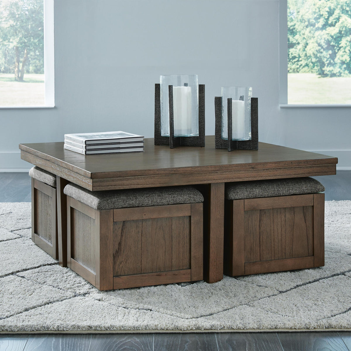 Boardernest Coffee Table with 4 Stools - Brown  (T738-SI) - Image 5