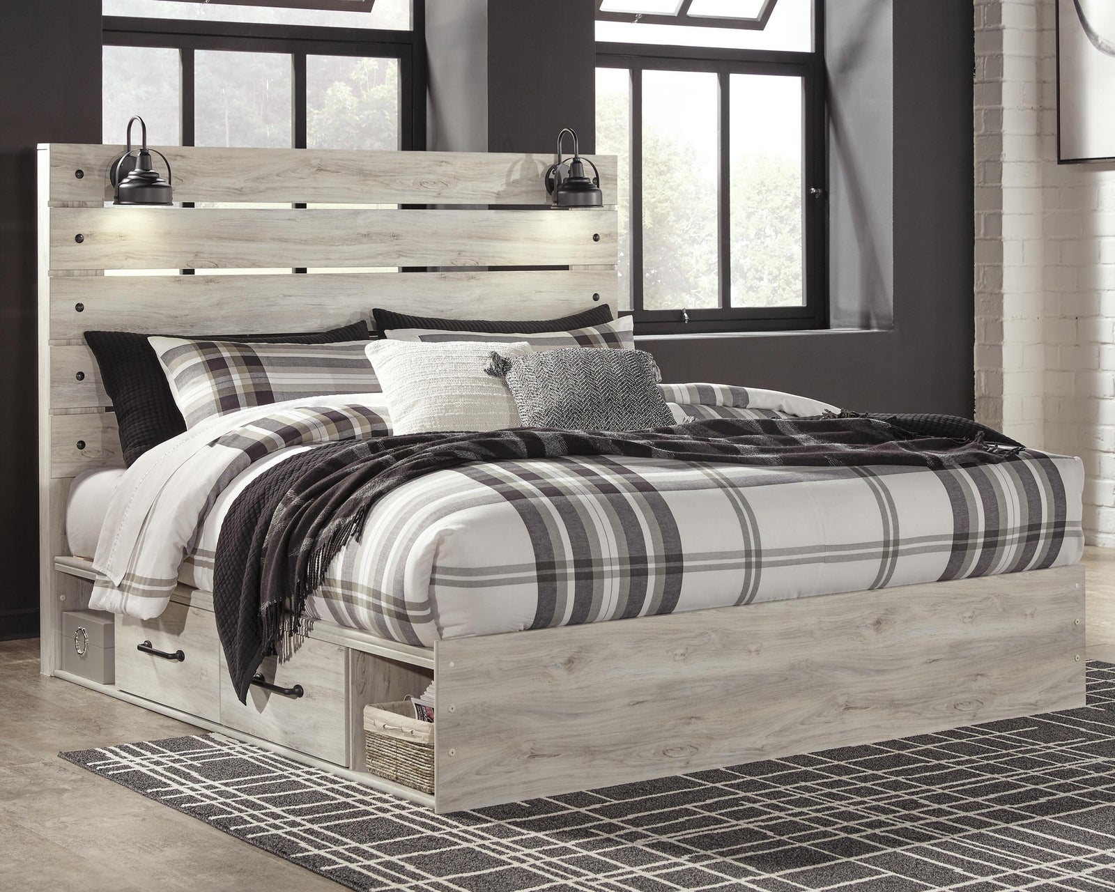 Cambeck Panel Bed with 2 Storage Drawers - Whitewash  (B192-SI) - Image 2
