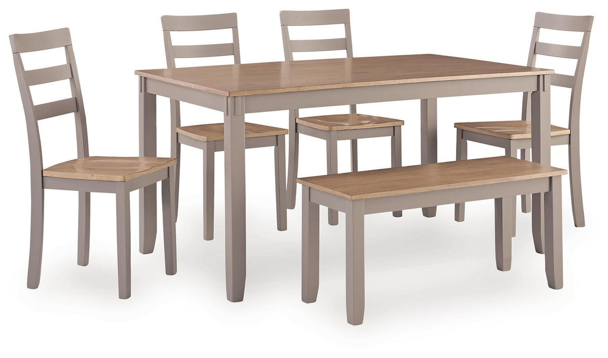 Harperfeld Dining Table and 4 Chairs and Bench (Set of 6) (PCD403-SI)