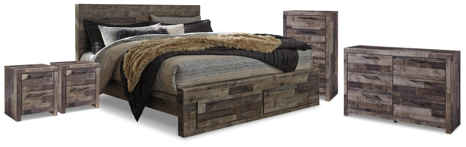 Derekson Storage Bed, Dresser, Chest and 2 Nightstands - Multi Gray  (B200-SI)