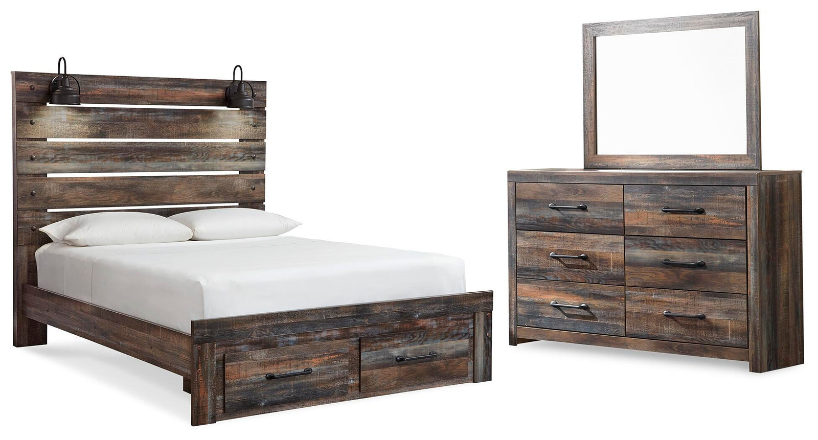 Drystan Panel Storage Bed, Dresser and Mirror - Multi  (B211-SI)
