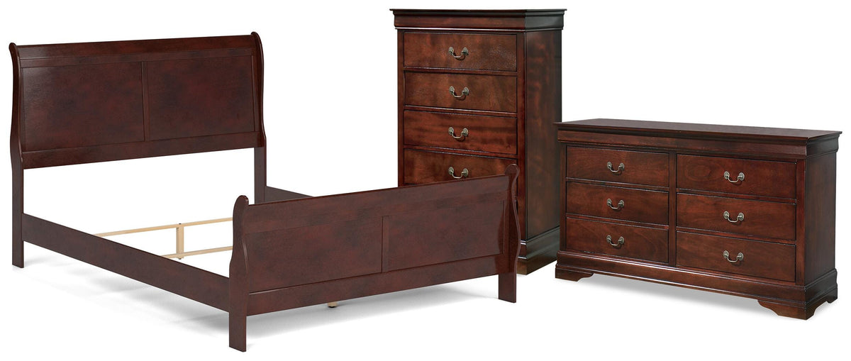 Alisdair Sleigh Bed, Dresser and Chest - Reddish Brown  (B376-SI)