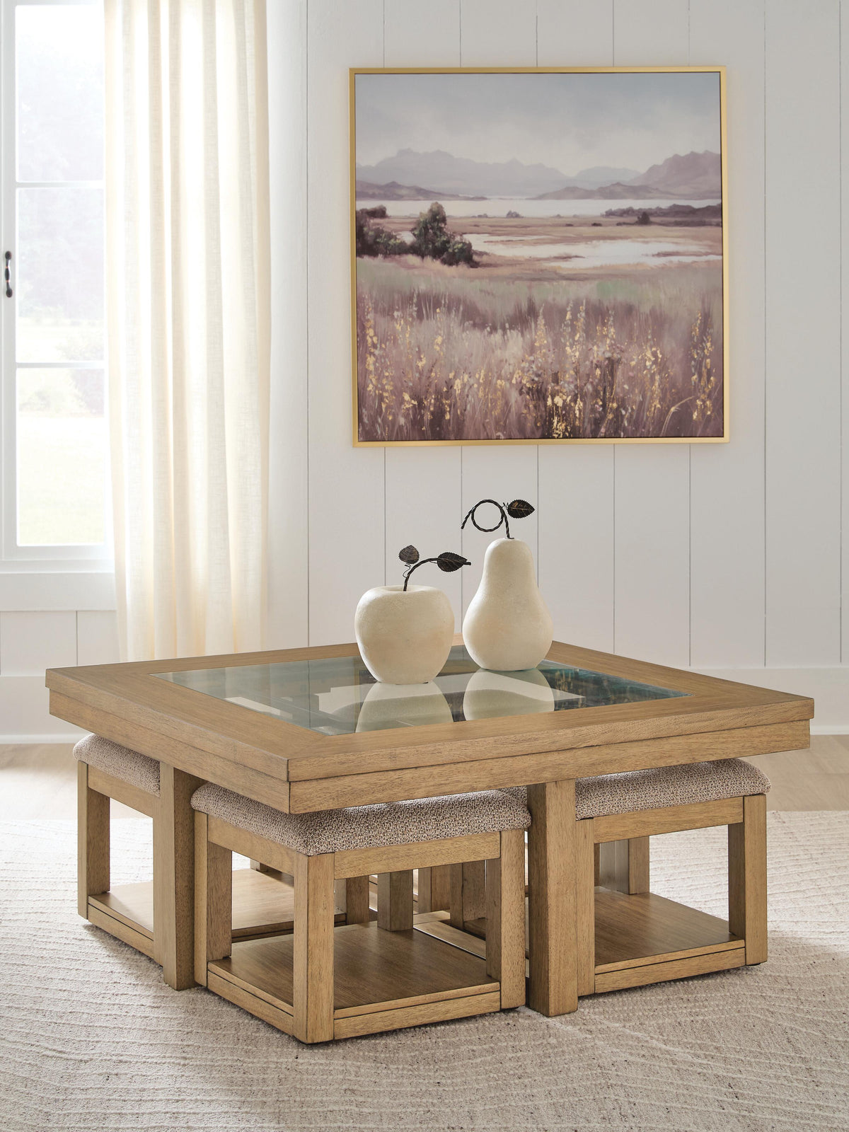 Wittenmyer Coffee Table with 4 Stools (Set of 5) - Natural/Black  (T794-SI) - Image 2