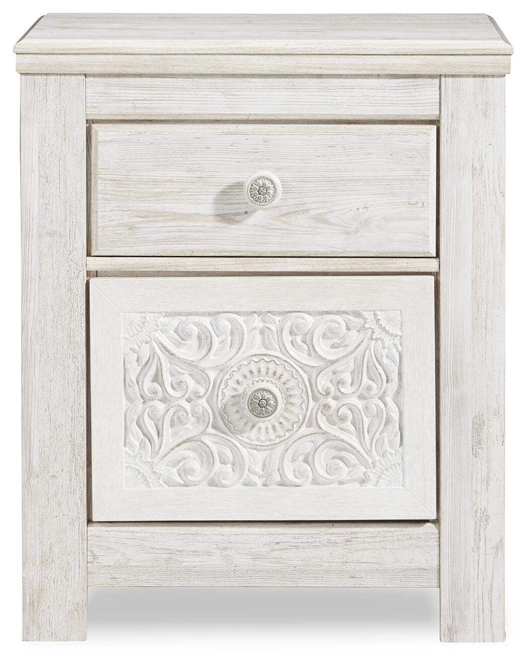 Paxberry Panel Bed, Dresser, Mirror, Chest and 2 Nightstands - Whitewash  (B181-SI) - Image 11