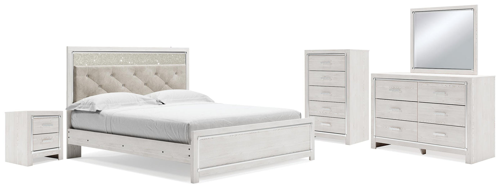 Altyra Panel Bed, Dresser, Mirror, Chest and Nightstand - White  (B2640-SI)