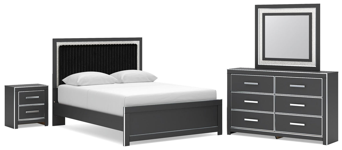 Zuraleus Queen Upholstered Bed, Dresser, Mirror and Nightstand (PCB3380-SI)