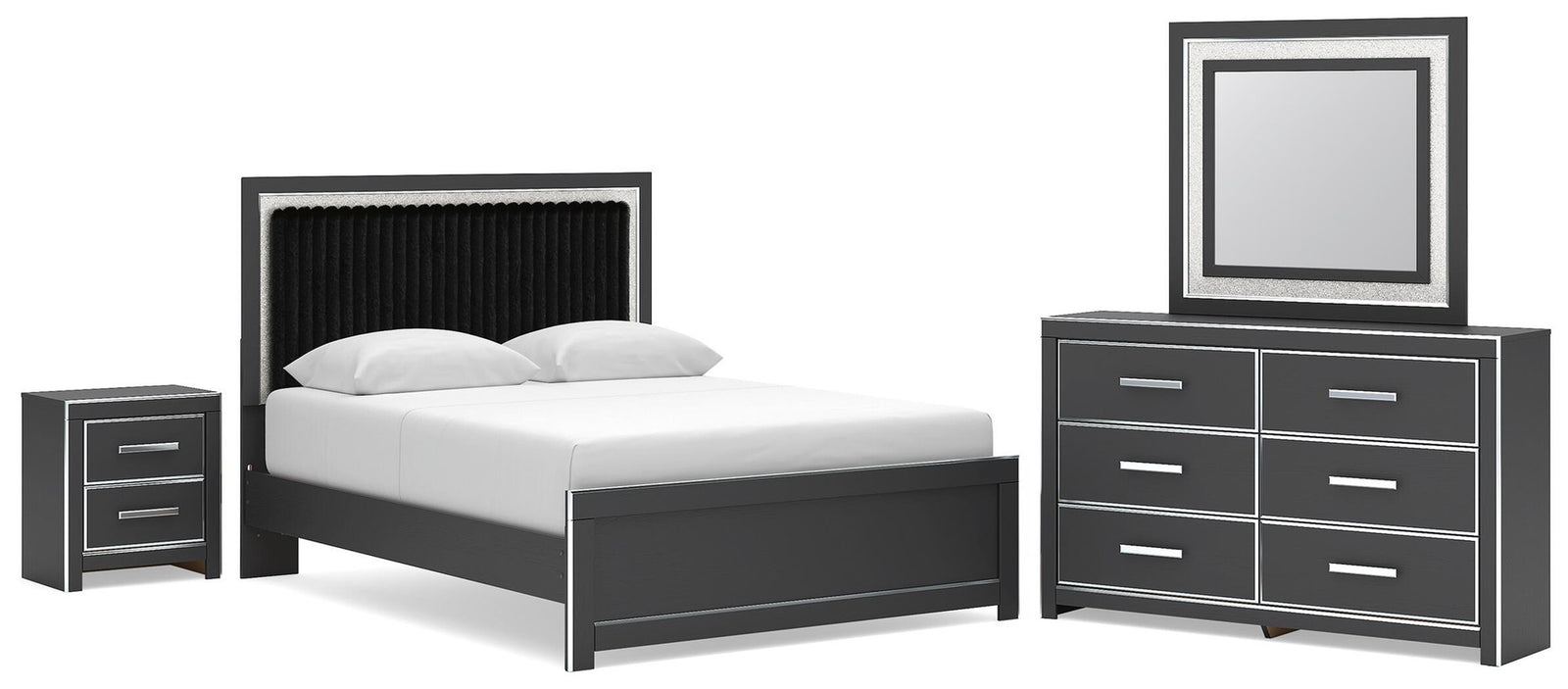 Zuraleus Queen Upholstered Bed, Dresser, Mirror and Nightstand (PCB3380-SI)