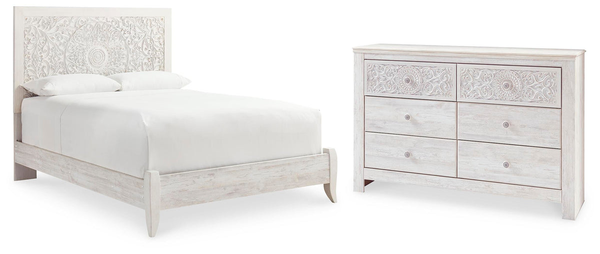 Paxberry Panel Bed and Dresser - Whitewash  (B181-SI)