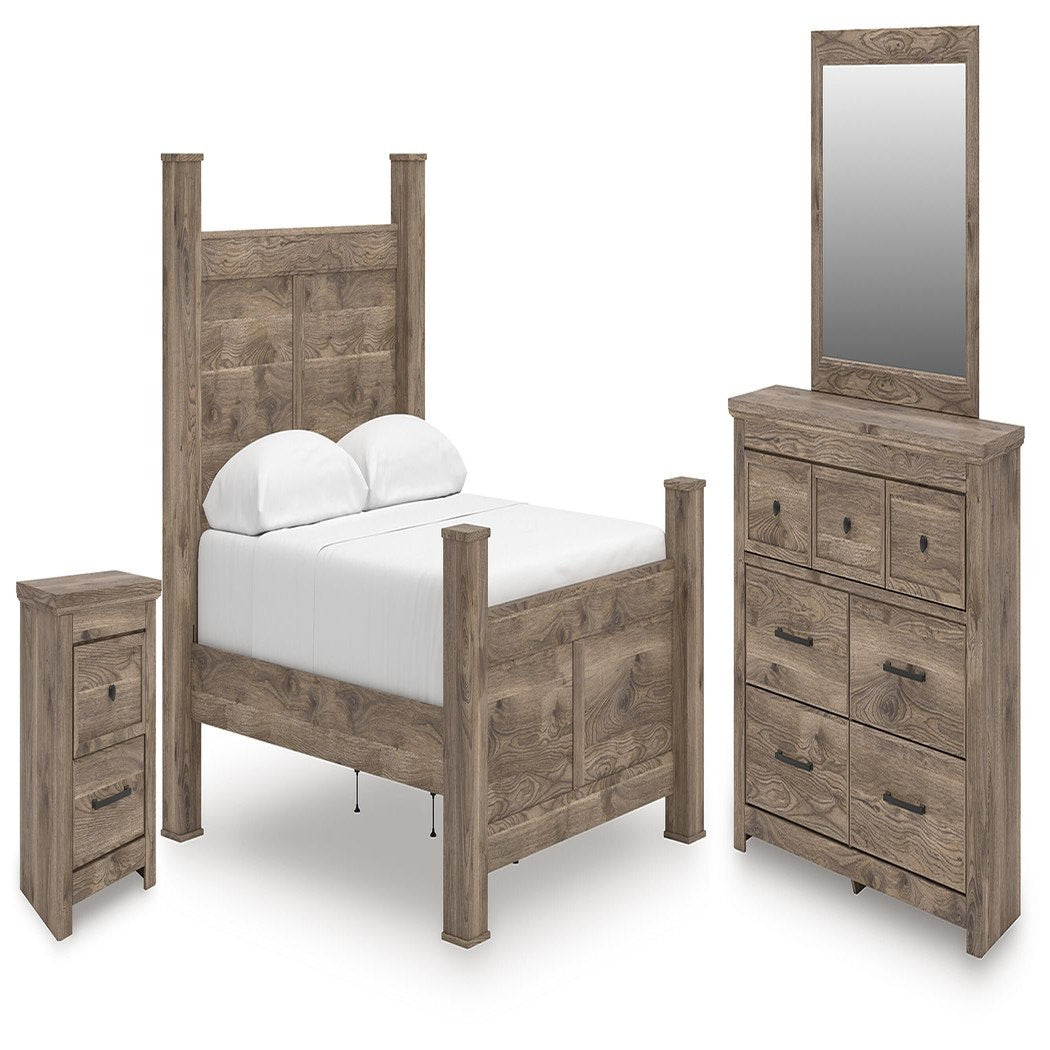 Rusticott King Poster Bed, Dresser, Mirror and Nightstand (PCB2260-SI)