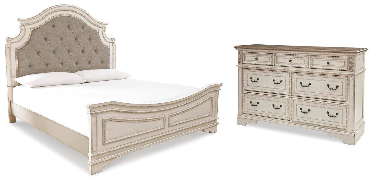 Realyn Upholstered Panel Bed and Dresser - Two-tone  (B743-SI)