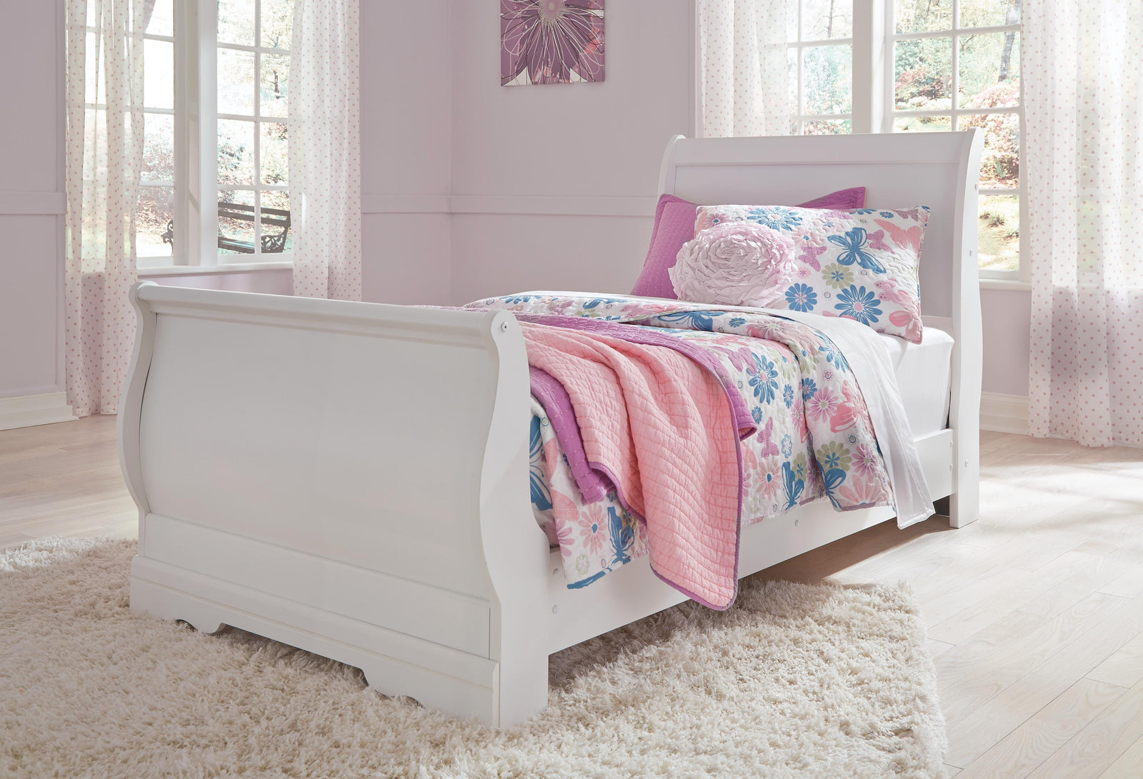 Anarasia Sleigh Bed, Dresser, Mirror and Chest - White  (B129-SI) - Image 7