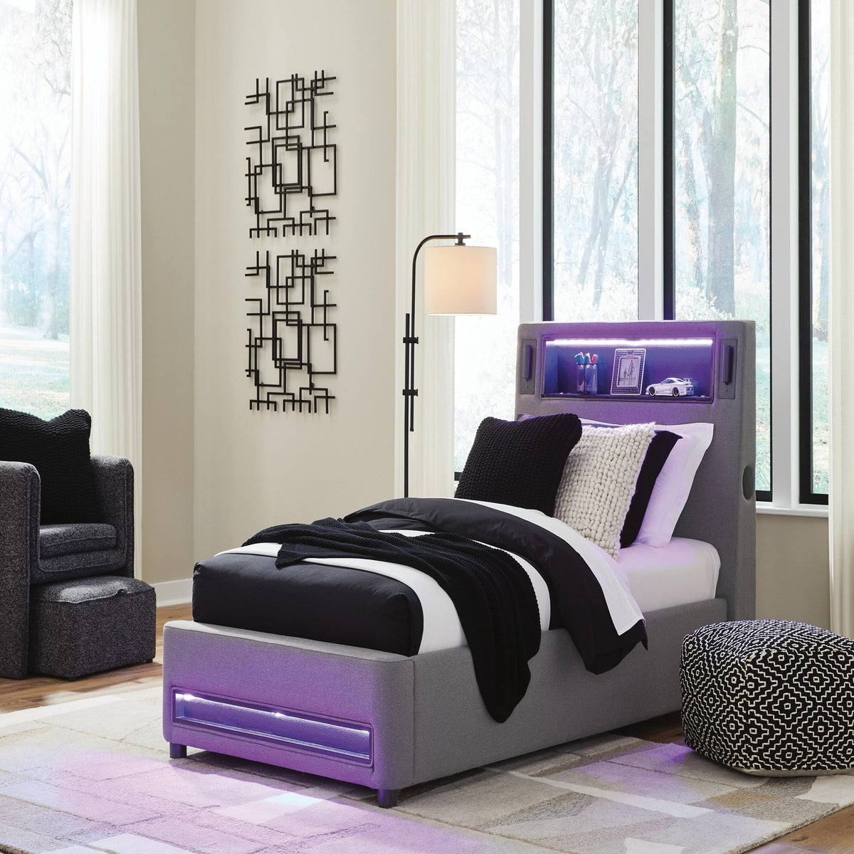 Finigale Twin Upholstered Bed with Wireless Audio (PCB2721-SI) - Image 10