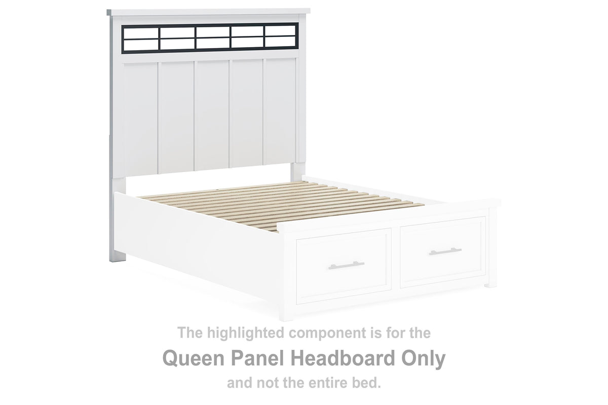 Ashbryn Panel Headboard with Roll Slats - White/Natural  (B844-SI)