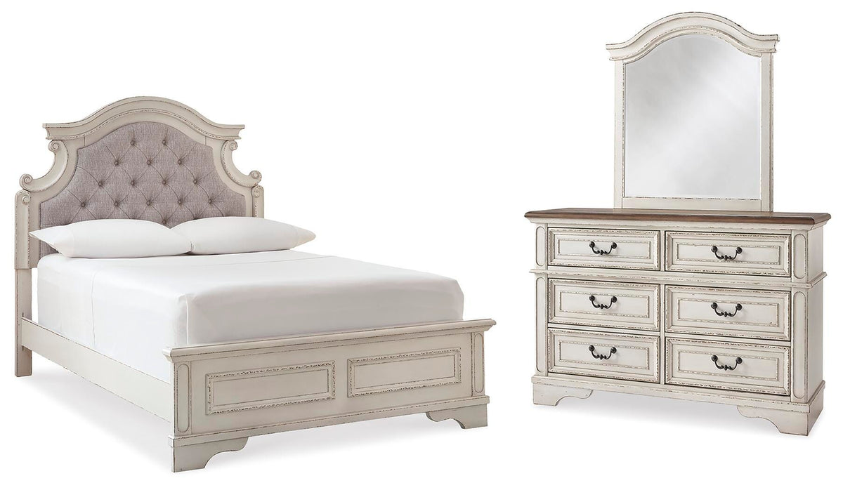 Realyn Panel Bed, Dresser and Mirror - Two-tone  (B743-SI)