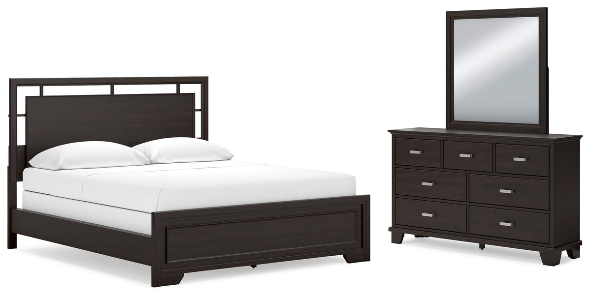 Covetown Panel Bed, Dresser and Mirror - Dark Brown  (B441-SI)