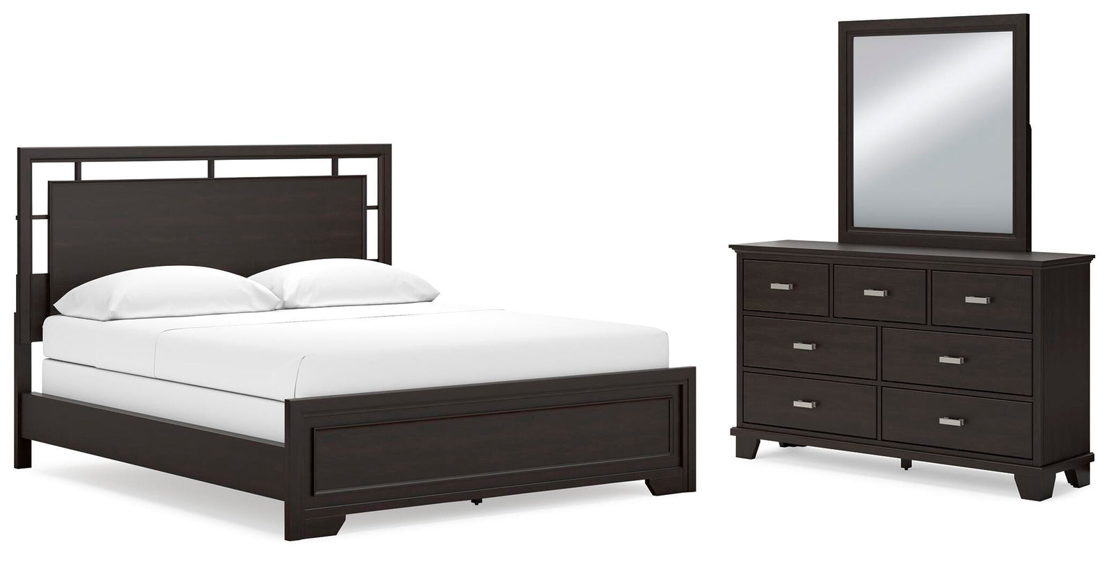 Covetown Panel Bed, Dresser and Mirror - Dark Brown  (B441-SI)