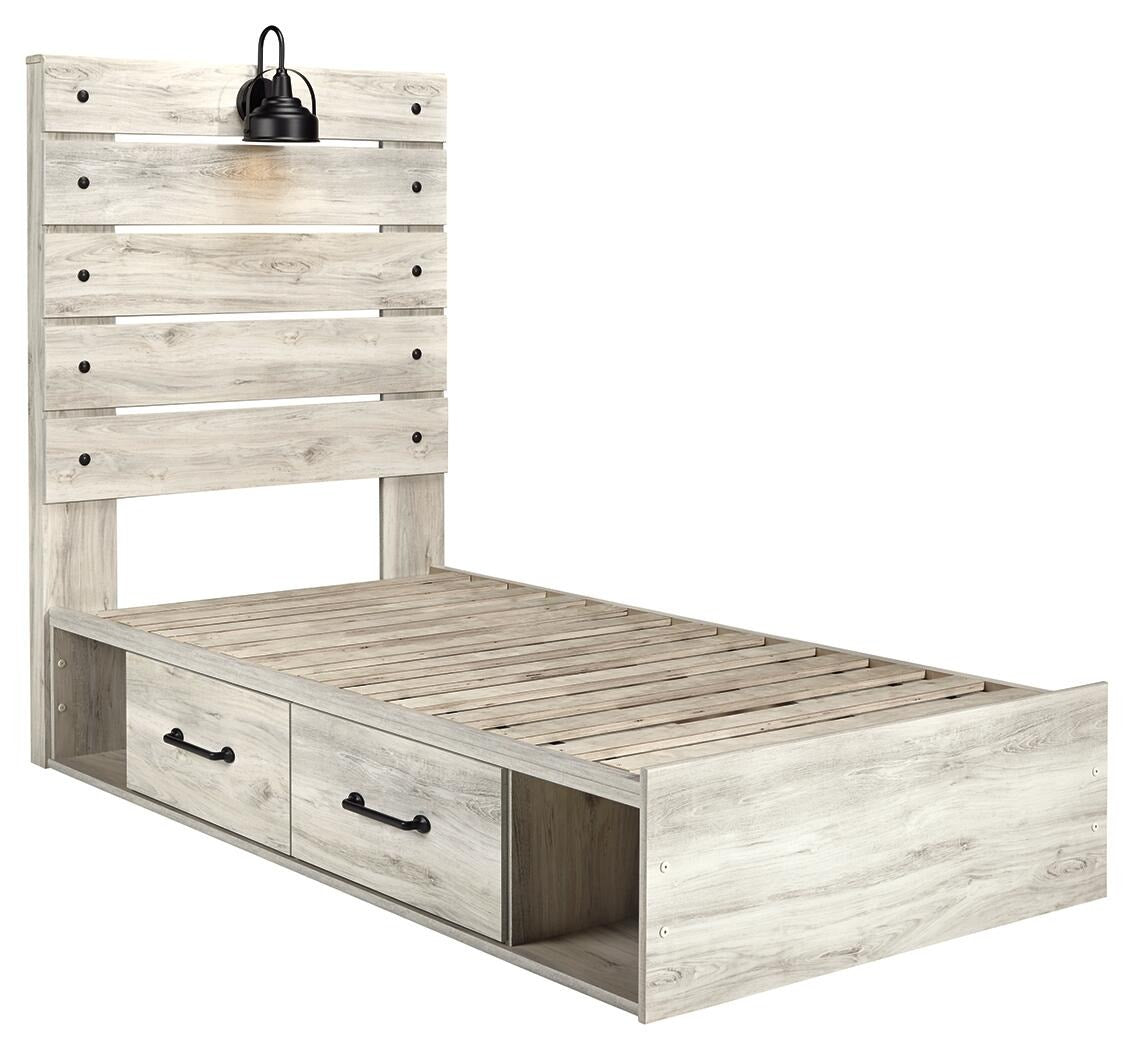Cambeck Panel Bed with 4 Storage Drawers (Youth) - Whitewash  (B192-SI) - Image 4