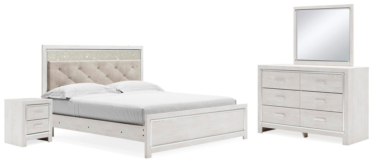 Altyra Upholstered Panel Bed, Dresser, Mirror, and Nightstand - White  (B2640-SI)