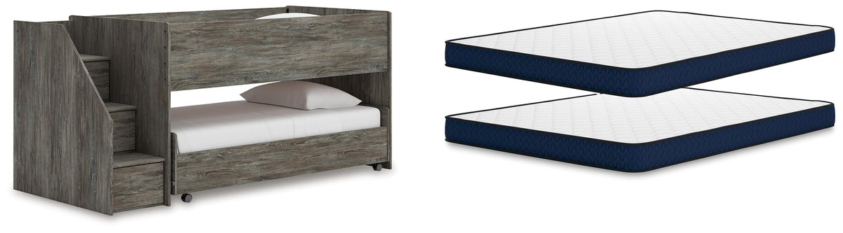 Frandern Loft Bed and Mattresses - Warm Gray  (B4480-SI)
