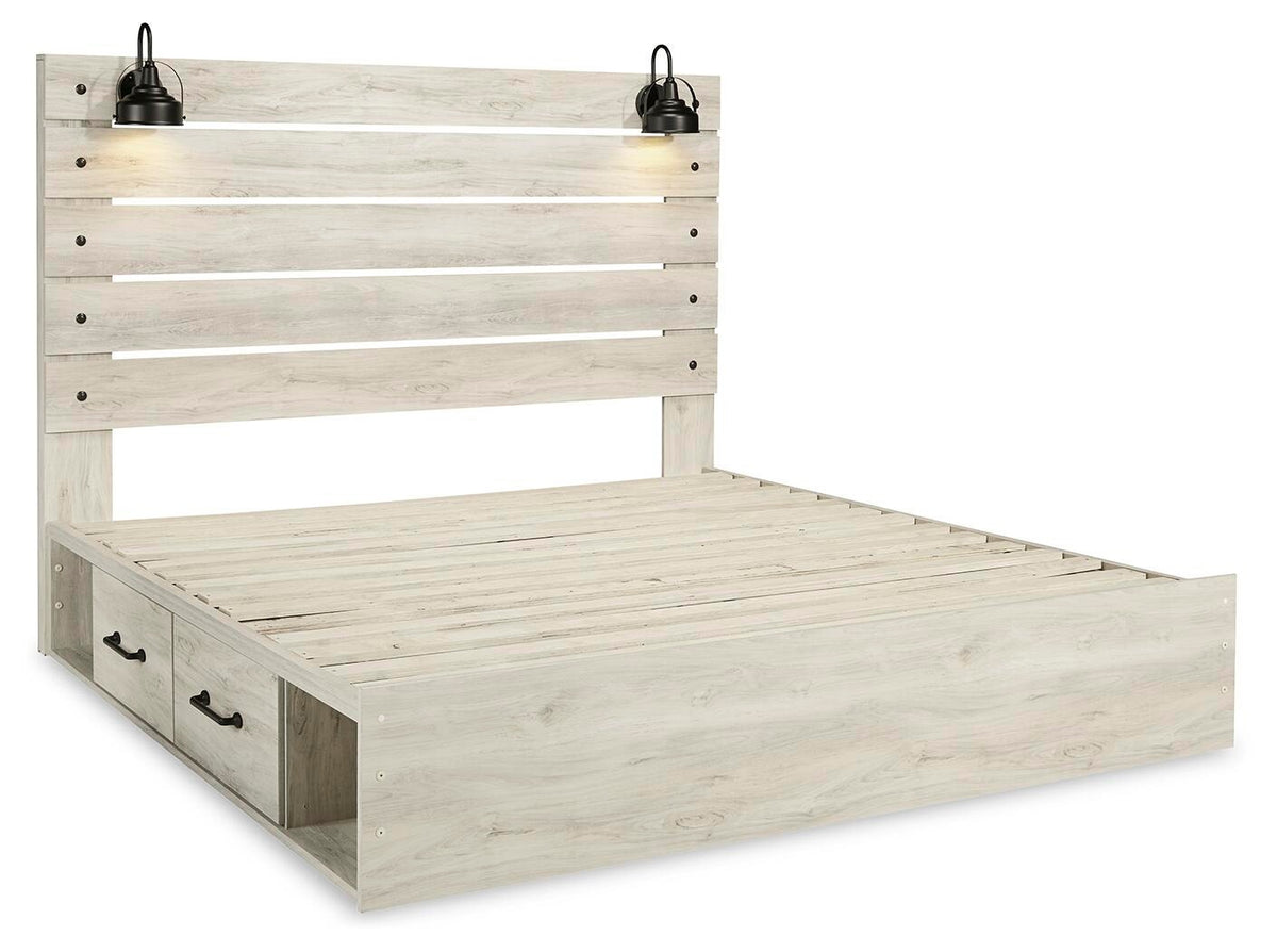 Cambeck Panel Bed with 4 Storage Drawers - Whitewash  (B192-SI) - Image 4