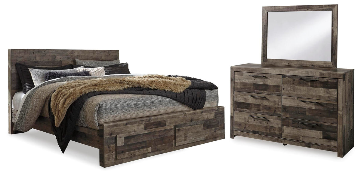 Derekson Panel Storage Bed, Dresser and Mirror - Multi Gray  (B200-SI)