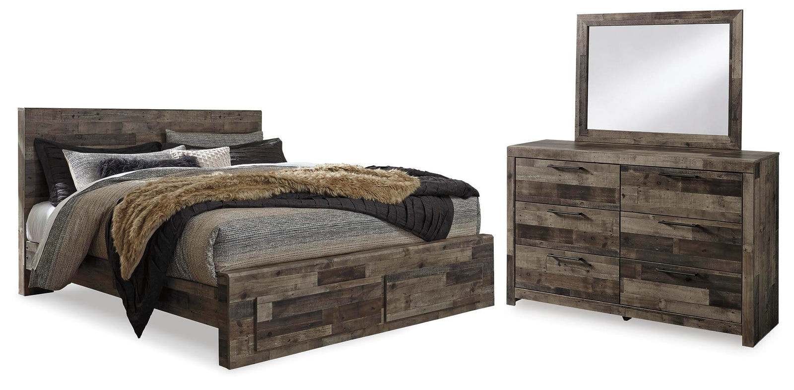 Derekson Panel Storage Bed, Dresser and Mirror - Multi Gray  (B200-SI)