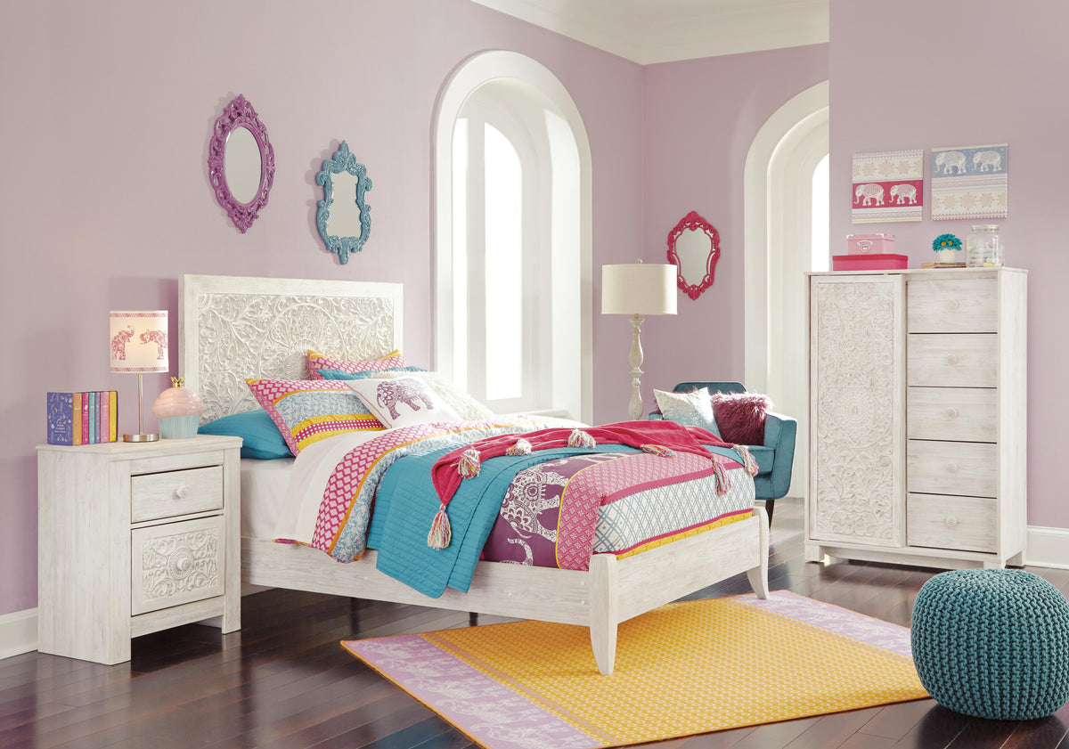 Paxberry Panel Bed, Chest and Nightstand - Whitewash  (B181-SI) - Image 24