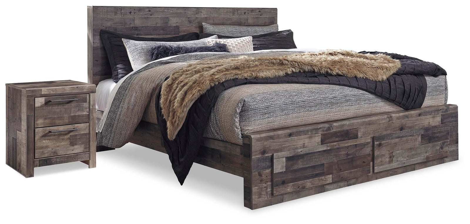 Derekson Panel Storage Bed and 2 Nightstands - Multi Gray  (B200-SI)
