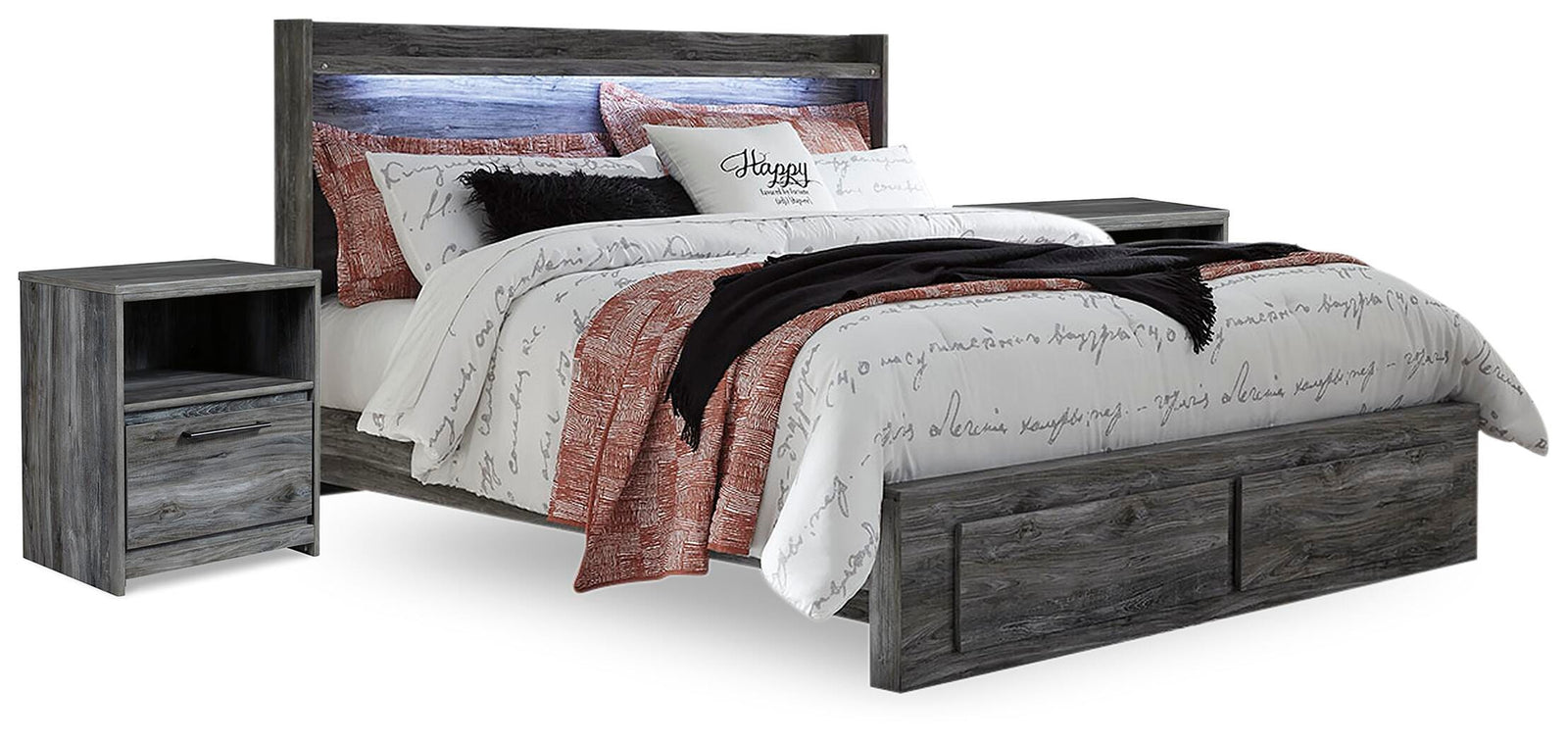 Baystorm Panel Storage Bed and 2 Nightstands - Gray  (B221-SI)