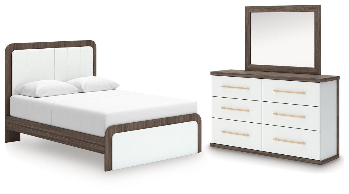 Kendanport Queen Upholstered Platform Bed, Dresser and Mirror (PCB1108-SI)