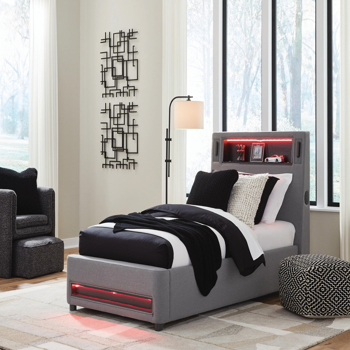 Finigale Twin Upholstered Bed with Wireless Audio (PCB2721-SI) - Image 8