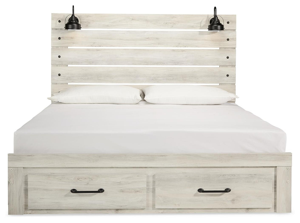 Cambeck Panel Bed with 2 Storage Drawers - Whitewash  (B192-SI) - Image 3
