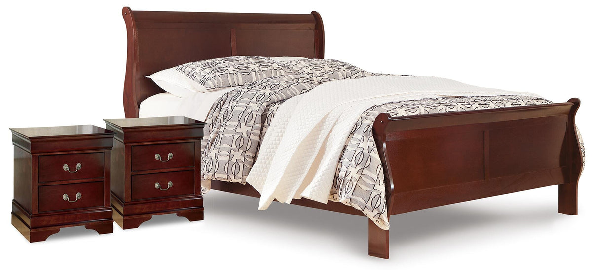 Alisdair Sleigh Bed and 2 Nightstands - Reddish Brown  (B376-SI)