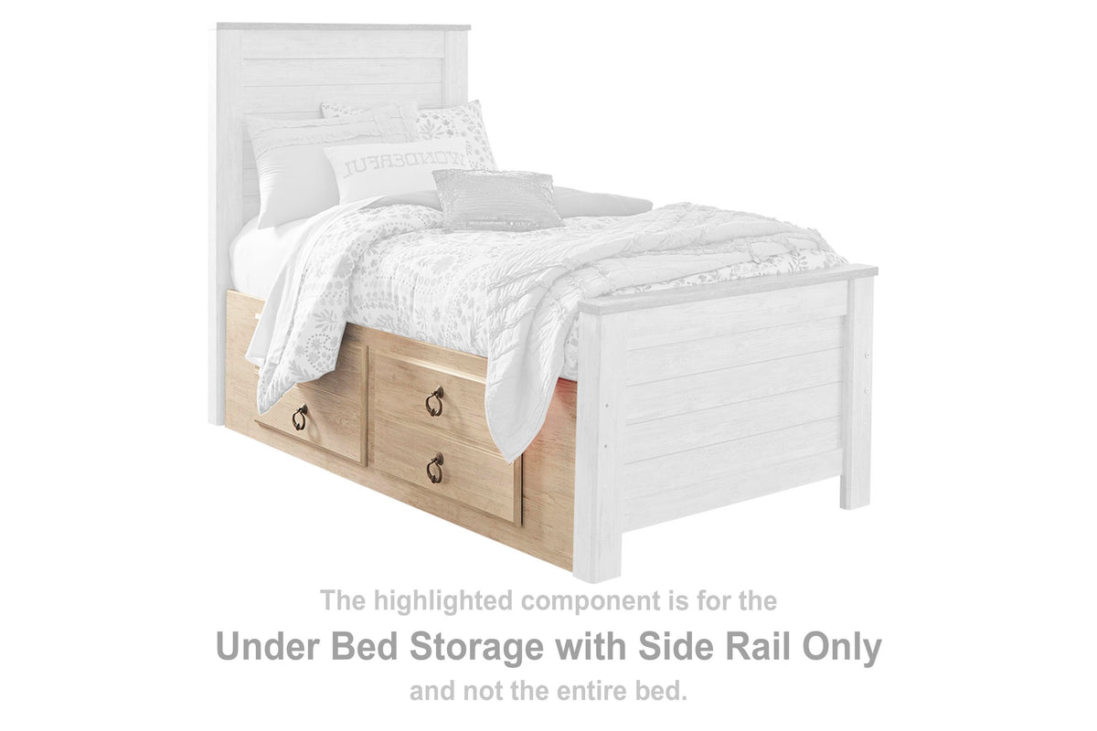 Willowton Under Bed Storage with Side Rail (Youth) - Whitewash  (B267-SI)