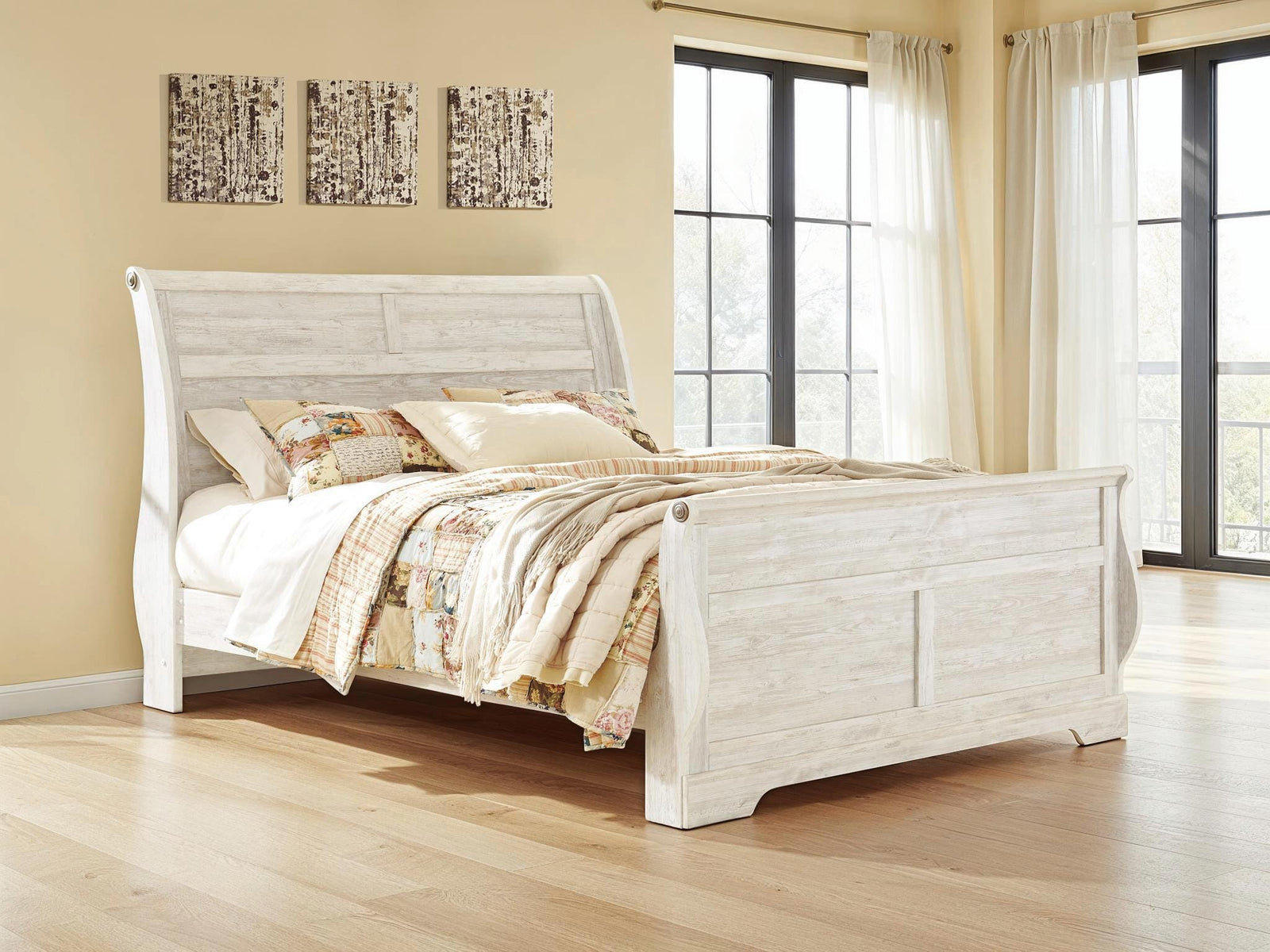 Willowton Sleigh Bed, Dresser, Mirror, Chest and 2 Nightstands (B267-SI) - Image 10