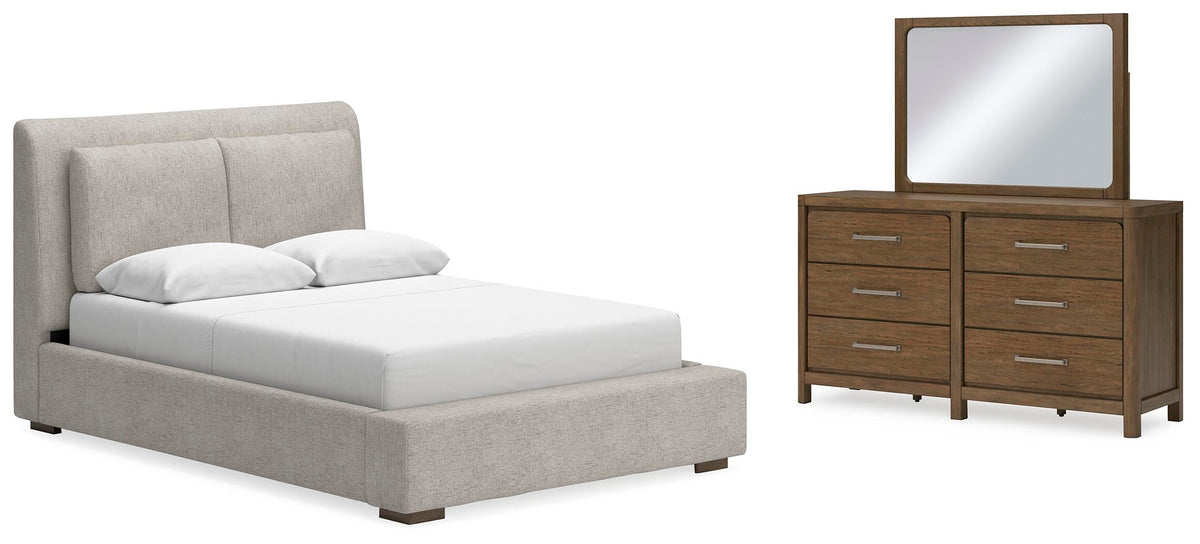 Cabalynn Upholstered Bed, Dresser and Mirror - Light Brown  (B974-SI)