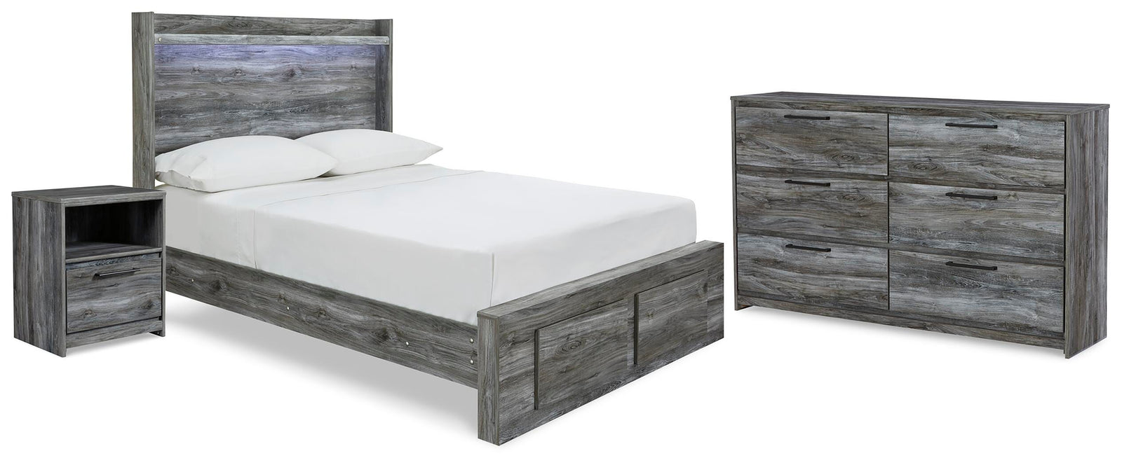 Baystorm Panel Storage Bed, Dresser and Nightstand - Gray  (B221-SI)