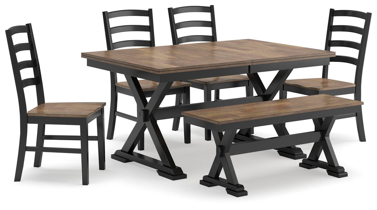 Wildenauer Dining Table, 4 Chairs and Bench (D634-SI)