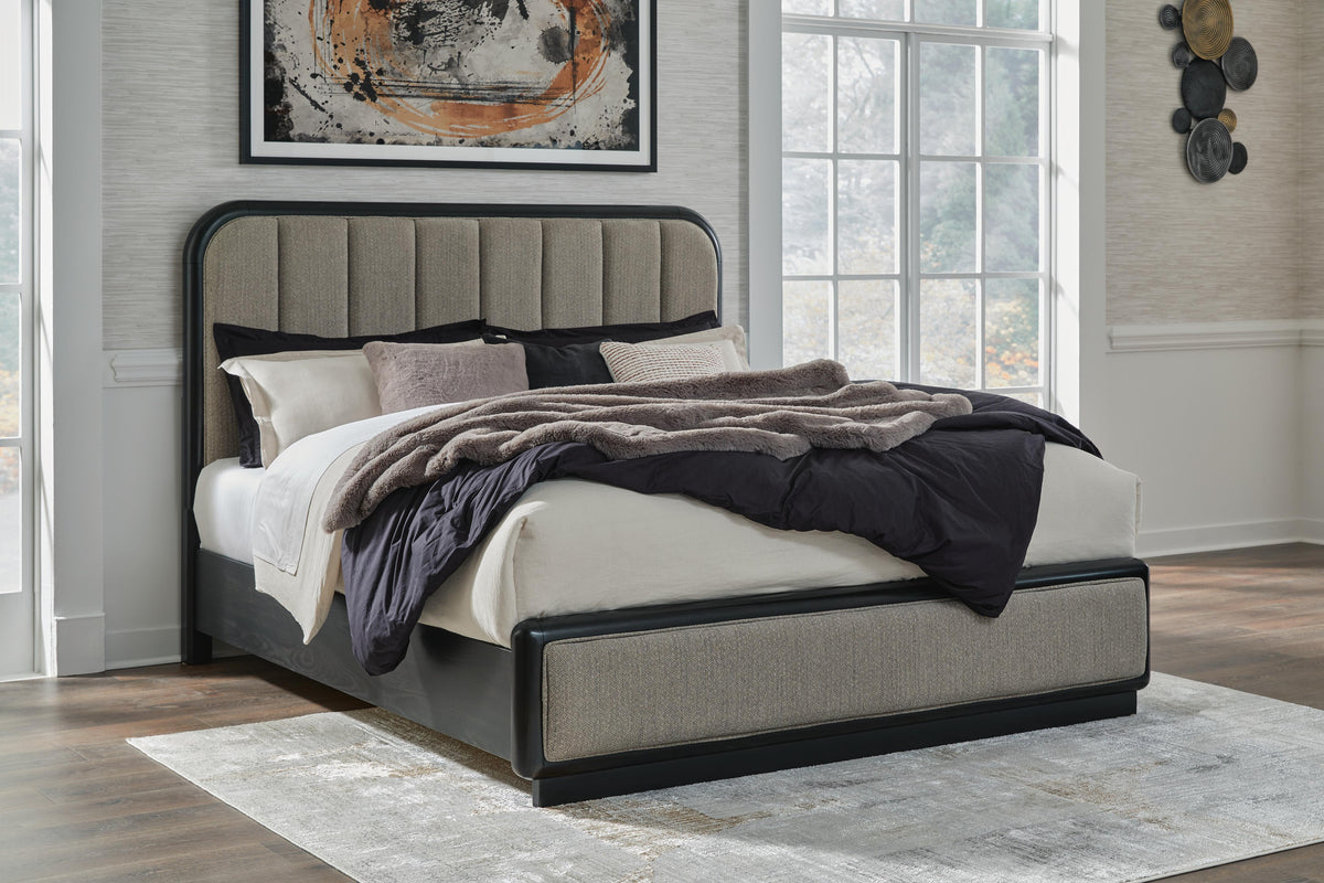 Rowanbeck Upholstered Panel Bed, Dresser and Mirror - Black  (B821-SI) - Image 11