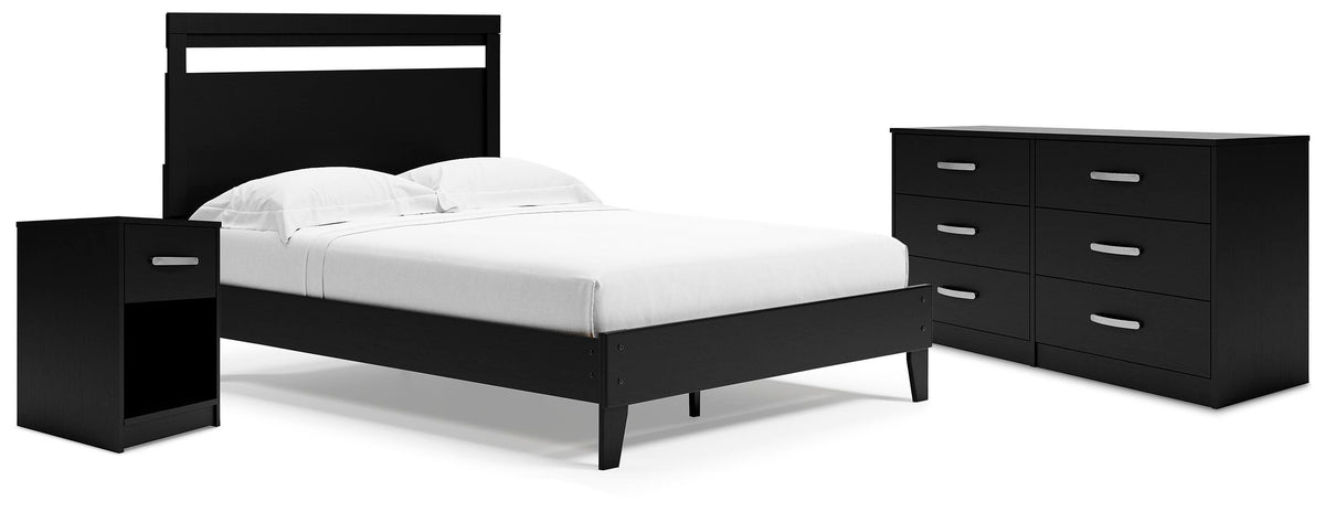 Finch Panel Platform Bed with Dresser and Nightstand - Black  (EB3392-SI)