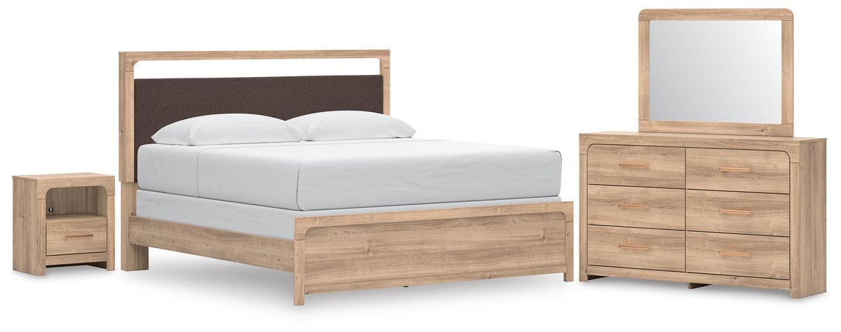 Kinlanni King Upholstered Panel Bed, Dresser, Mirror and Nightstand (PCB1360-SI)