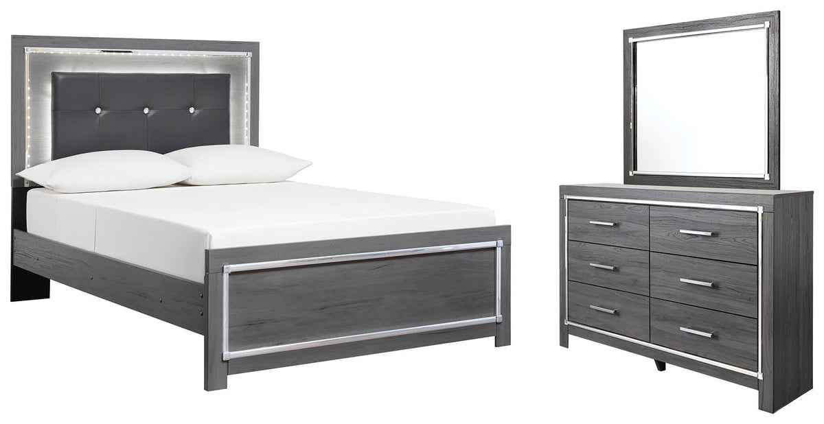 Lodanna Panel Bed, Dresser and Mirror - Gray  (B214-SI)