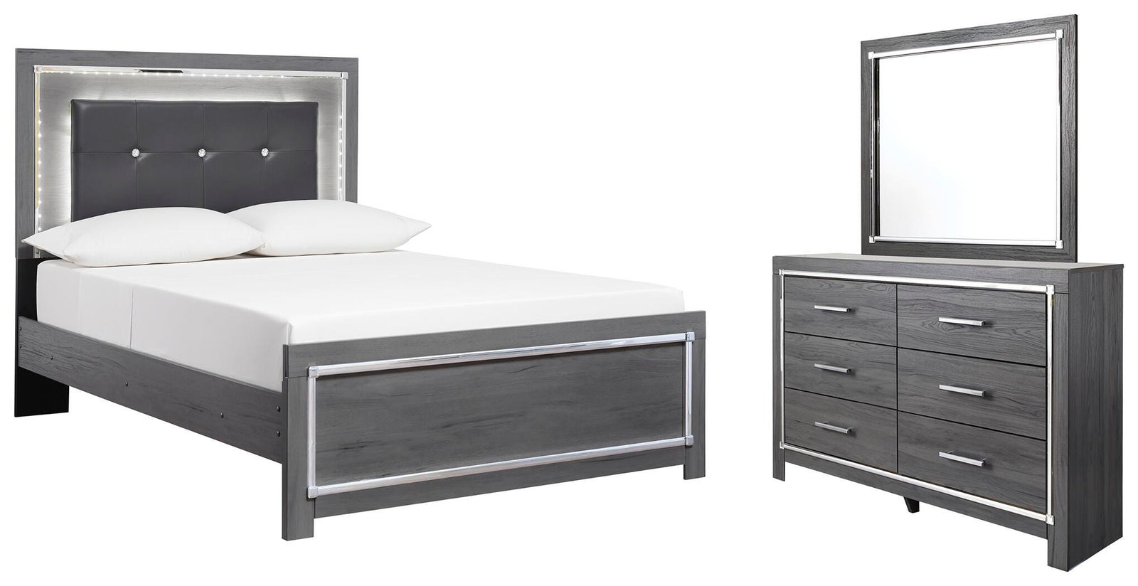 Lodanna Panel Bed, Dresser and Mirror - Gray  (B214-SI)